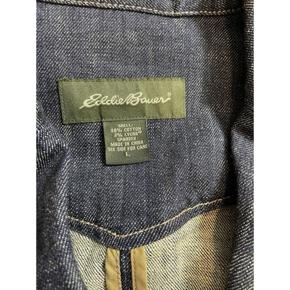 Eddie Bauer Women’s Blue Denim 4 Pockets Jacket Size Large EUC - Picture 10 of 11
